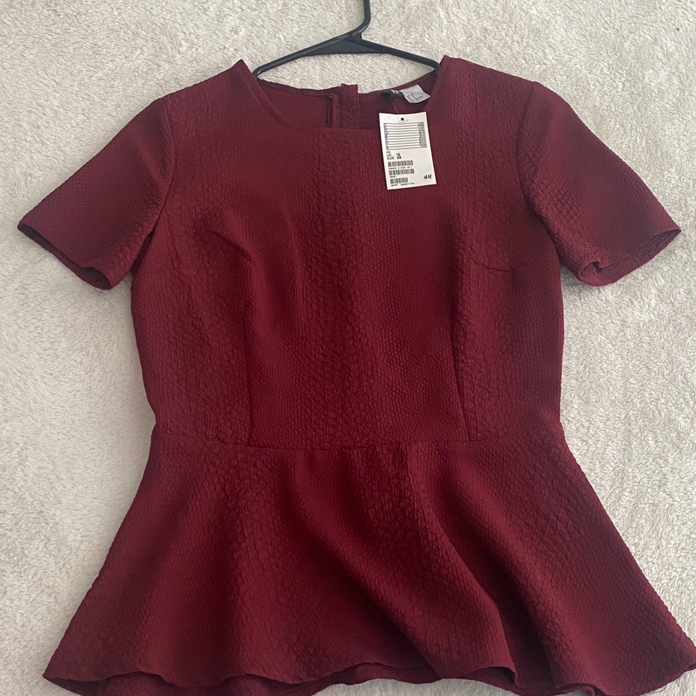 H&M Burgundy Peplum Blouse